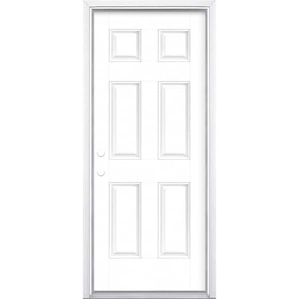 Masonite 32 in. x 80 in. 6-Panel Ultra Pure White Right-Hand Inswing Painted Smooth Fiberglass Prehung Front Door with Brickmold