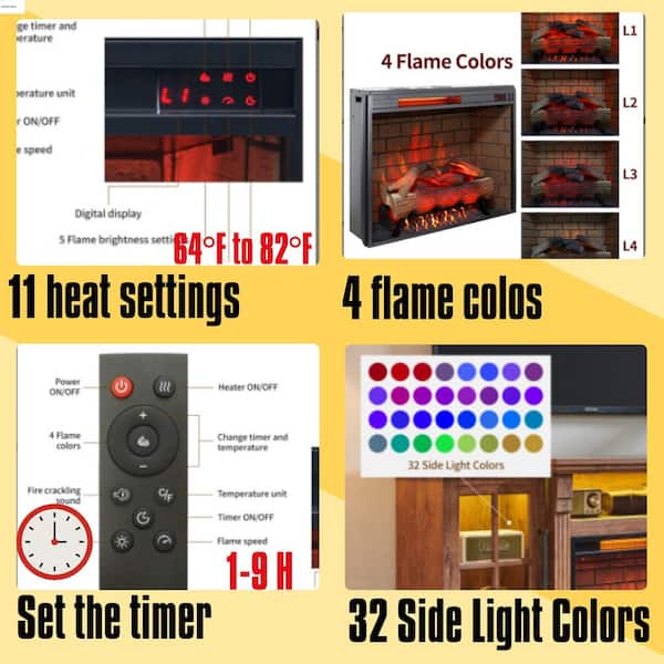 65 in. Freestanding Fireplace TV Stand with 28 in. Electric Fireplace and LED Light in Brown, for TVs up to 75 in.