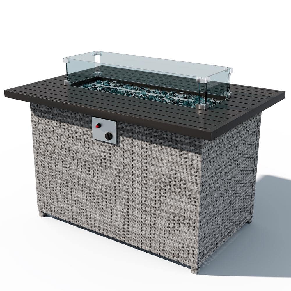 42 Inch Gray Wicker and Aluminum Gas Fire Pit Table