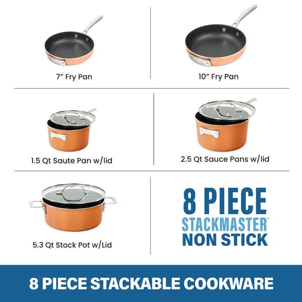 Gotham Steel - Stackmaster 8-Piece Cookware Set - Brown