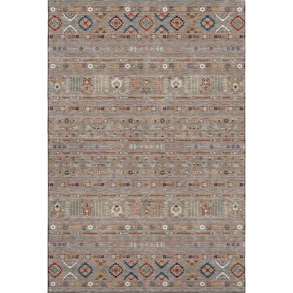 Mayfield Premium Machine Washable Abstract AMF2244 Taupe 5 ft. x 7 ft. 6 in. Area Rug