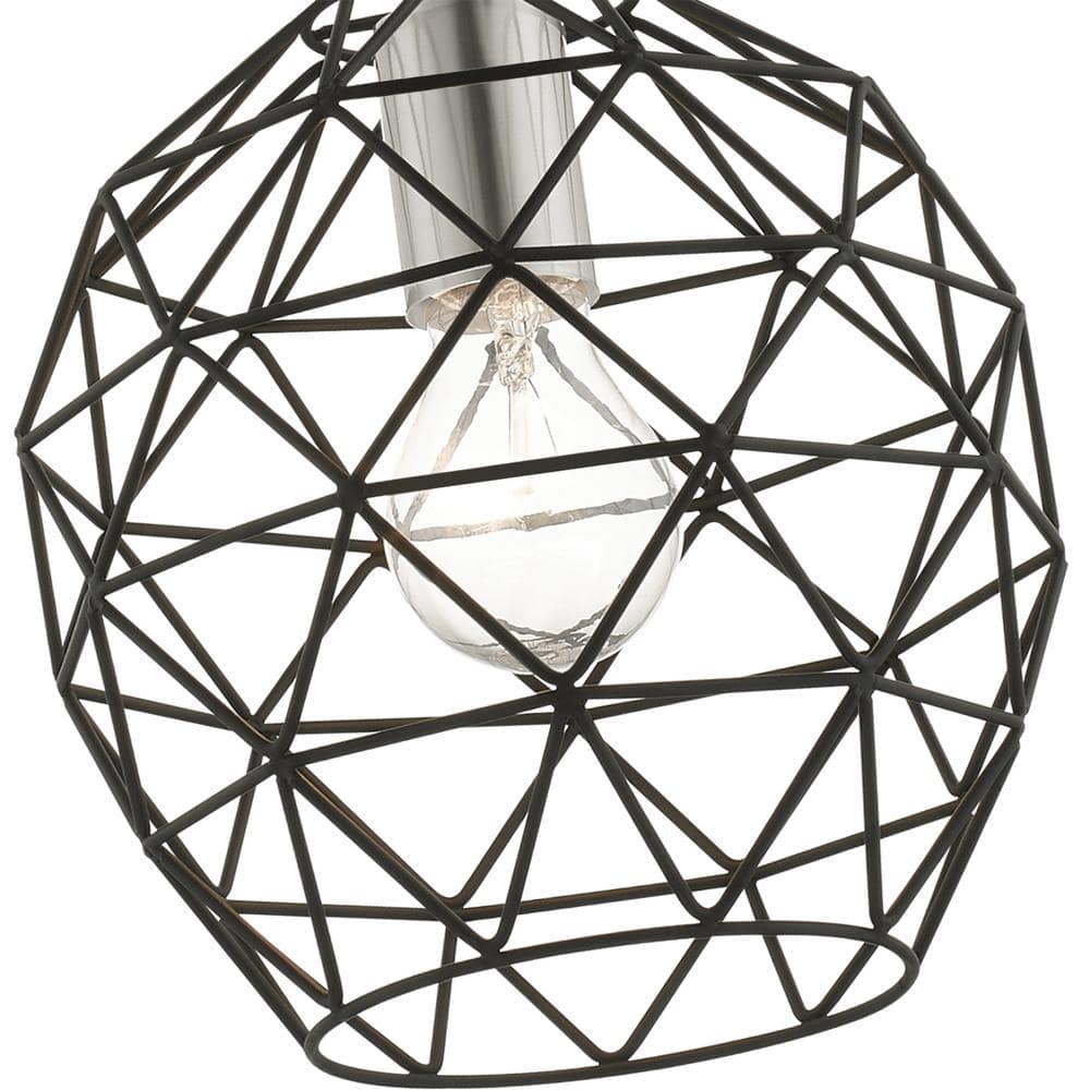 Mini Globe Black Brass LED Pendant with Geometric Cut-Outs
