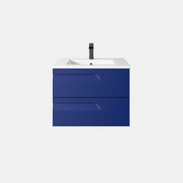 Joy 32 in. Single Sink Floating Blue Bath Vanity with White Porcelain Top (Assembled)