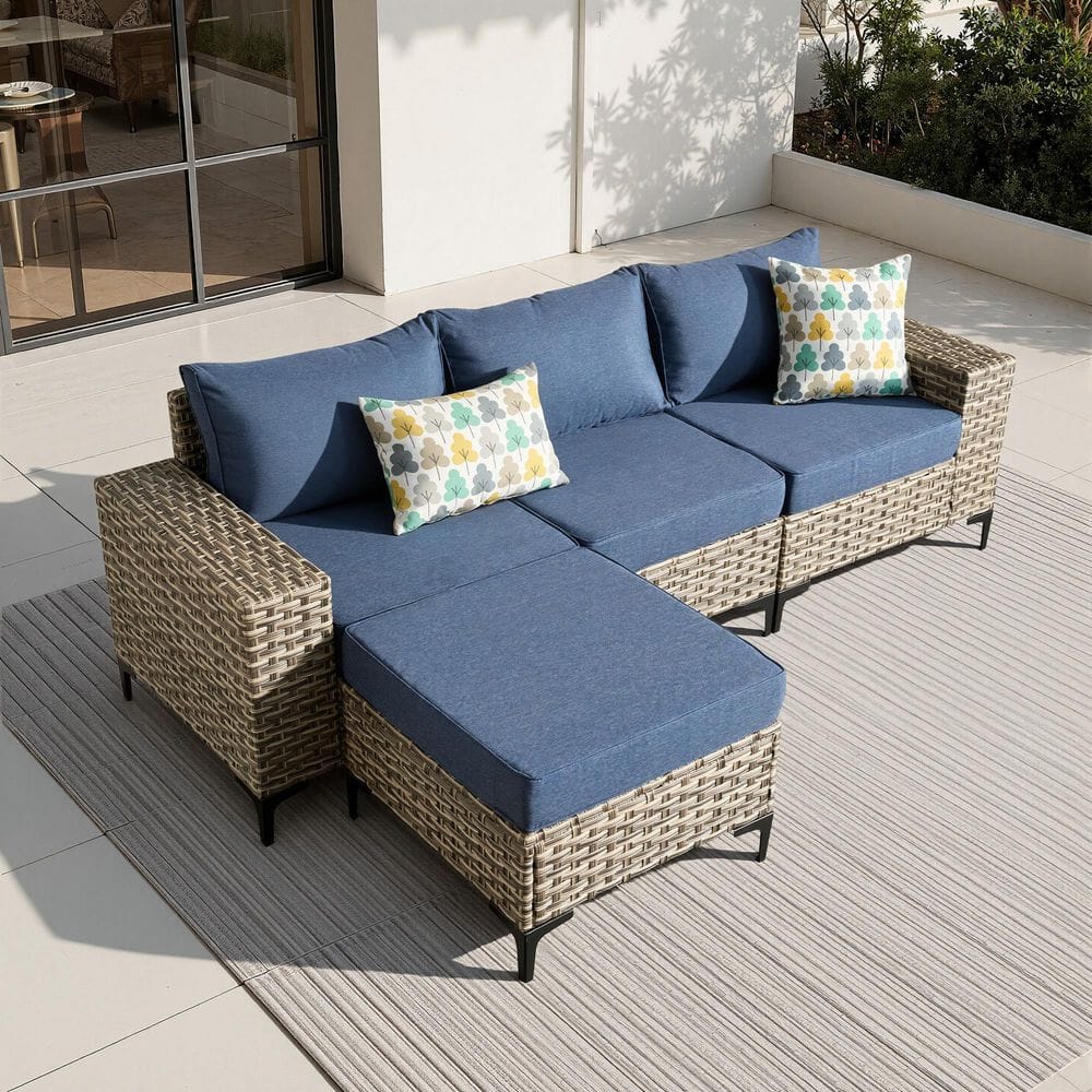 Versa 4-Piece Wicker Outdoor Sectional Set with Ottoman Denim Blue Cushions price history on PriceWatchPro