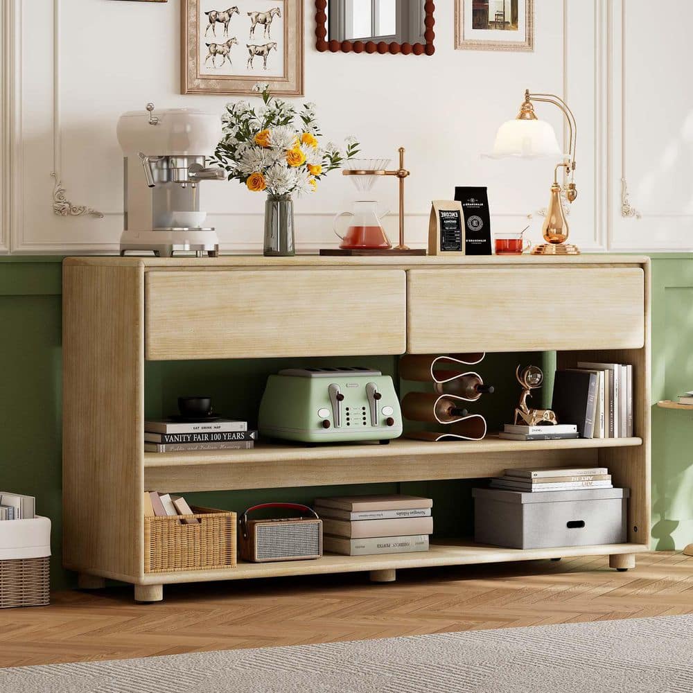 58.3 in. Natural Rectangle MDF Entryway Tables Console Table Long Hallway T