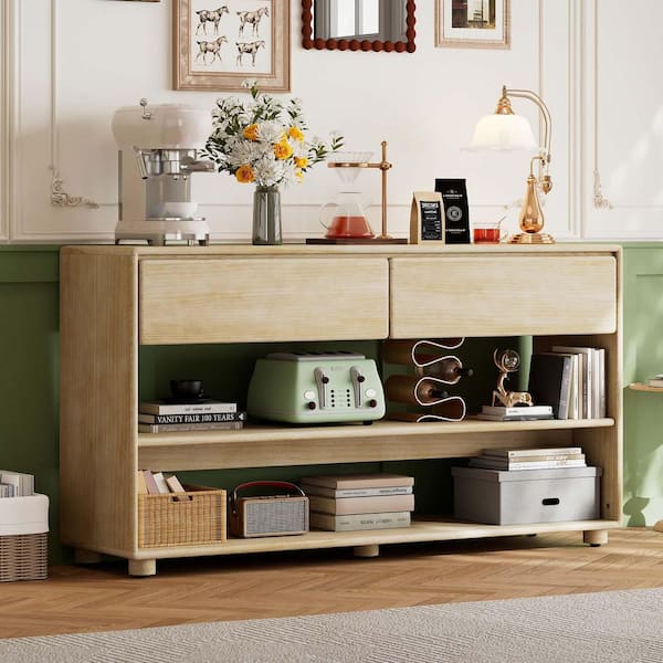 Unbranded 58.3 in. Natural Rectangle MDF Entryway Tables Console Table Long Hallway Table Sofa Table for Foyer, Living Room