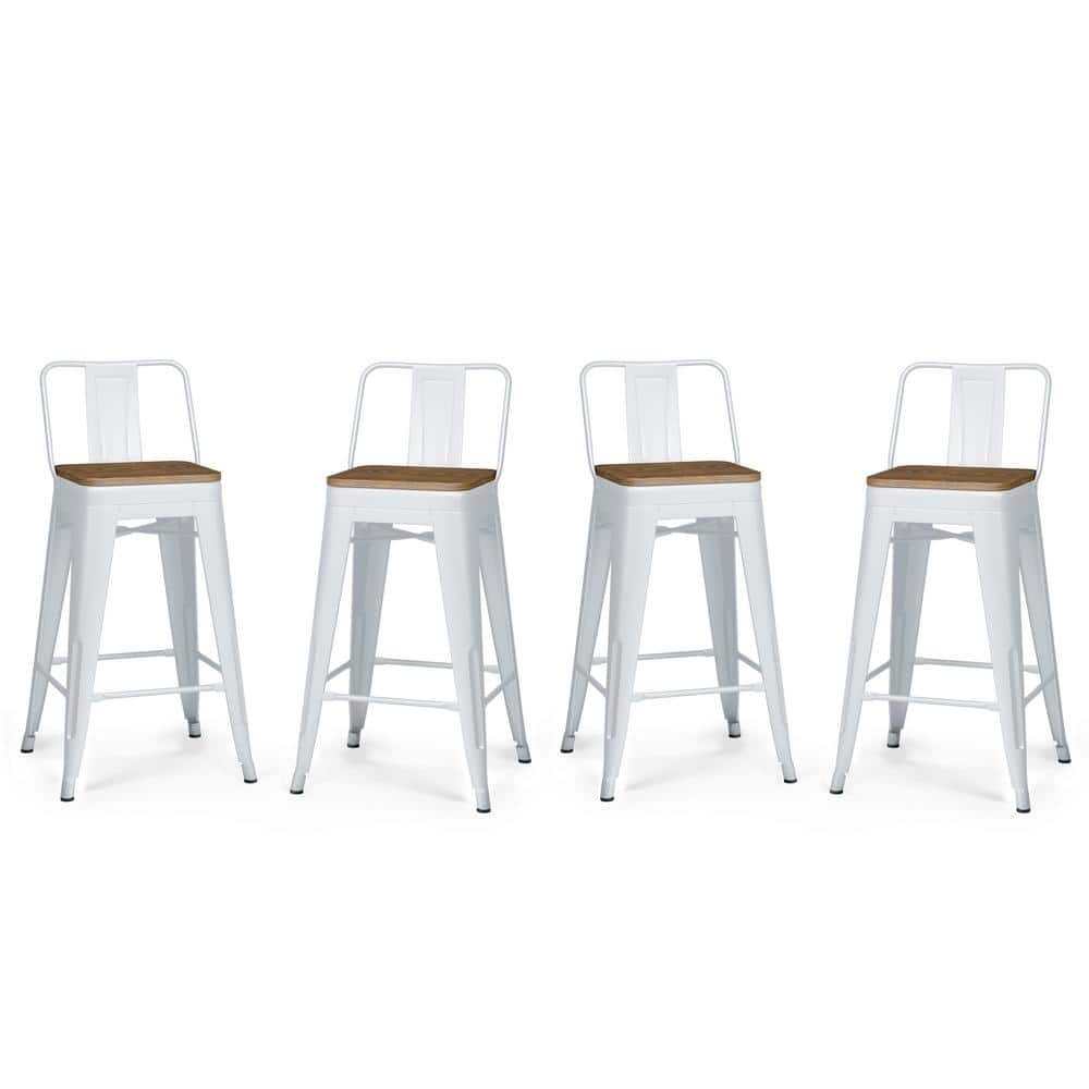 Rayne 24" White Metal and Wood Counter Stools, Set of 4