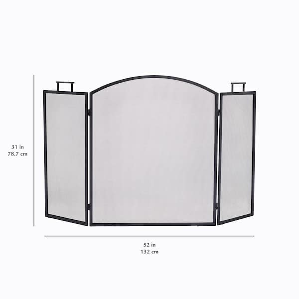 Pleasant Hearth Classic Black Steel 3 Panel Fireplace Screen Fa010s The Home Depot Pleasant Hearth Classic Black Steel 3, Fireplace Mesh Curtain Home Depot
