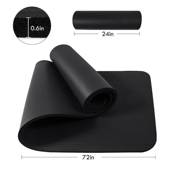 Pro Space Black High Density Yoga Mat 72 in. L x 24 in. W x 0.6 in. Pilates  Exercise Mat Non Slip (12 sq. ft.) NYM722406BL - The Home Depot