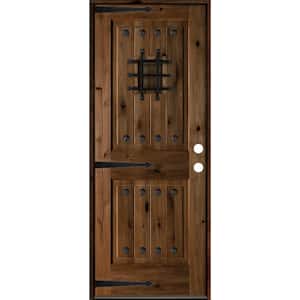 30 in. x 80 in. Mediterranean Knotty Alder Square Top Provincial Stain Left-Hand Inswing Wood Single Prehung Front Door