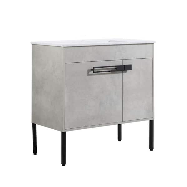 EPOWP 35.2 in. W x 17.9 in. D x 34.3 in. H Bath Vanity in Gray with White Granite Top