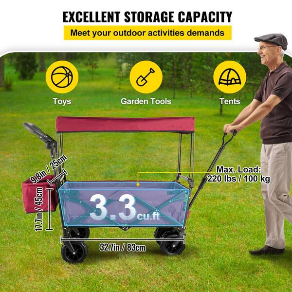 220 lbs Capacity Folding Wagon Green Utility Garden Cart Collapsible with Wheels for Outdoor Camping 