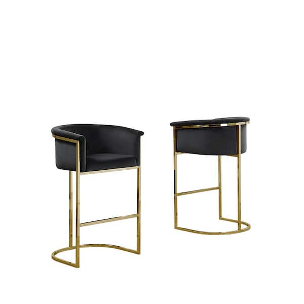Best Quality Furniture Jessica 24 in. Black Low Back Gold Metal Frame Counter Height Chair with Velvet Fabric (Set of 1)