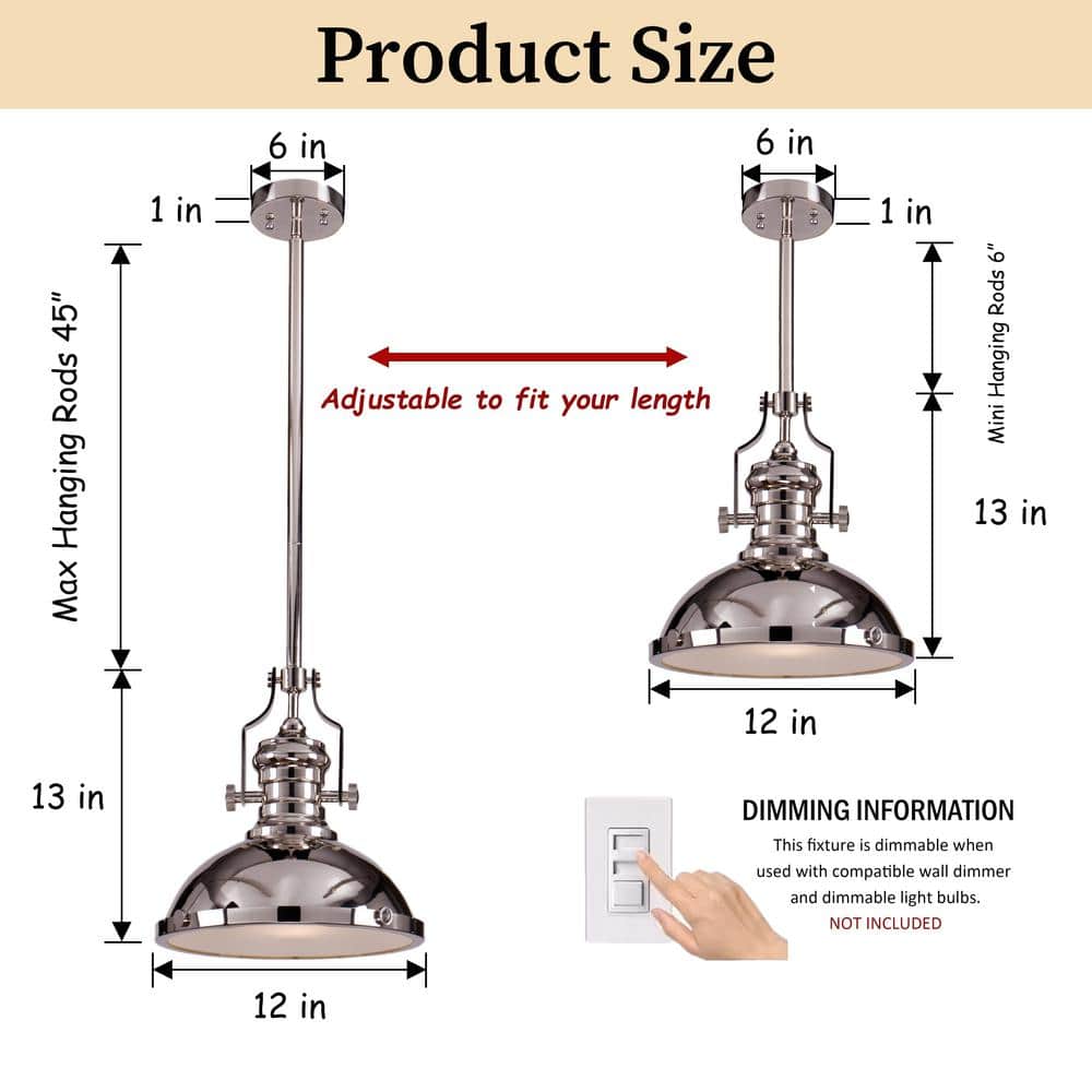 13" Polished Nickel Dome Pendant Light with Clear Glass Shade