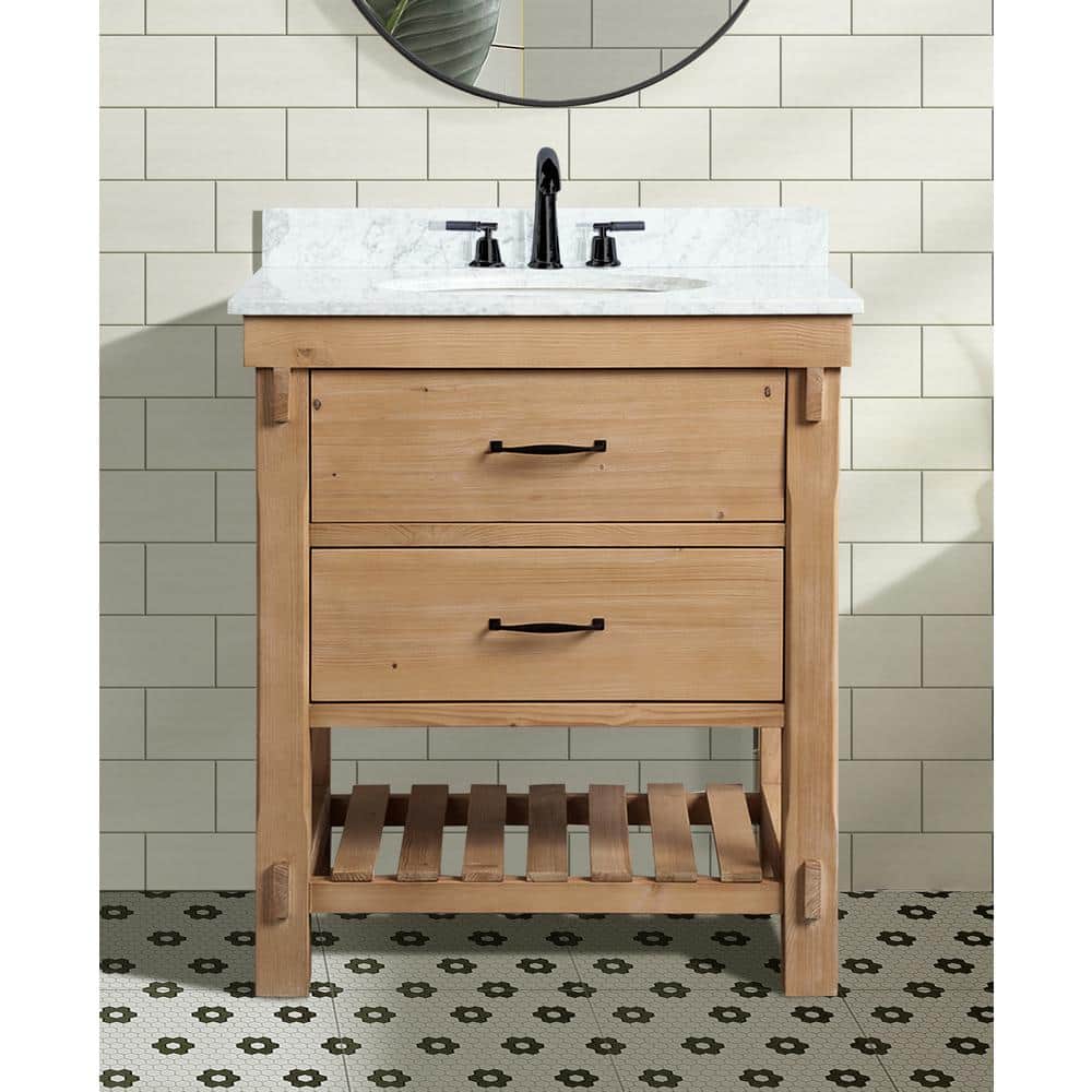 Marina Driftwood 30" Solid Wood Bathroom Vanity with Marble Top
