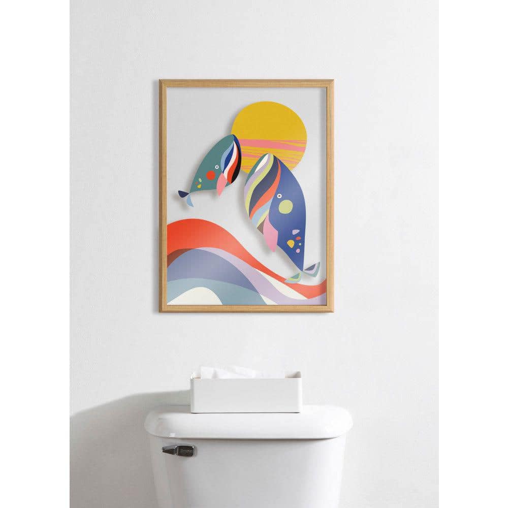 Modern Colorful Whales Framed Glass Art Print