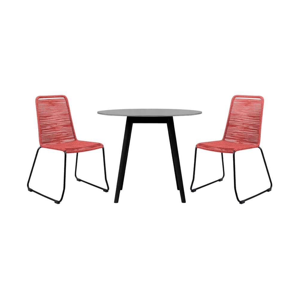 Sydney and Shasta Brick Red 3-Piece Wood Round Outdoor Dining Set