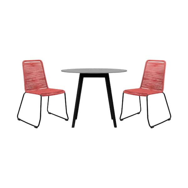 Armen Living Sydney and Shasta Brick Red 3-Piece Wood Round Outdoor Dining Set