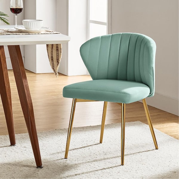 Luna Sage Velvet 20 in.W x 19.5 in.D x 29 in.H Tufted Wingback Side Chair with Metal Legs