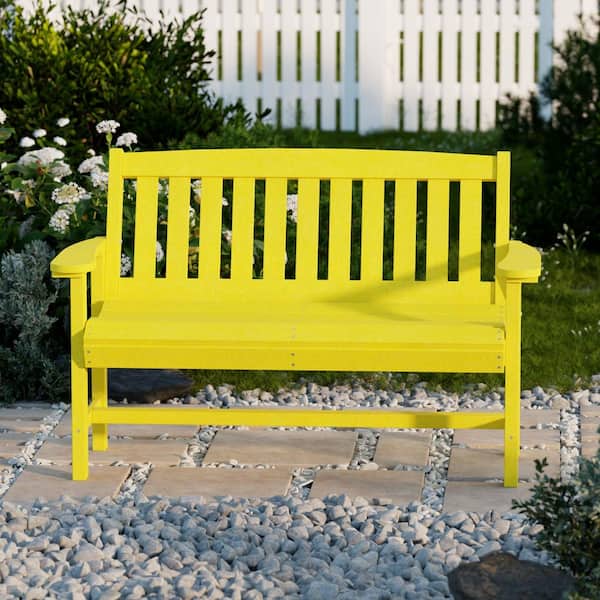 Wildridge Classic Lemon Yellow HDPE Plastic Outdoor Mission Bench