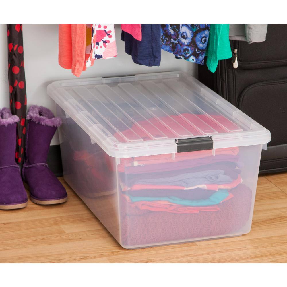 Clear Polypropylene Stackable Storage Bin with Latch Lid, 68 Quart