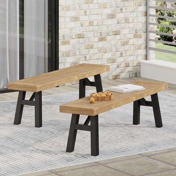 Unbranded Slat Panel Design Gray Acacia Wood Outdoor Bench Set of 2 for Garden Poolside Deck, Waterproof, UV and Weather resistant
