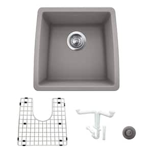 Performa Granite Composite 17.5 in. Undermount Bar Sink Kit in Metallic Gray with Accessories
