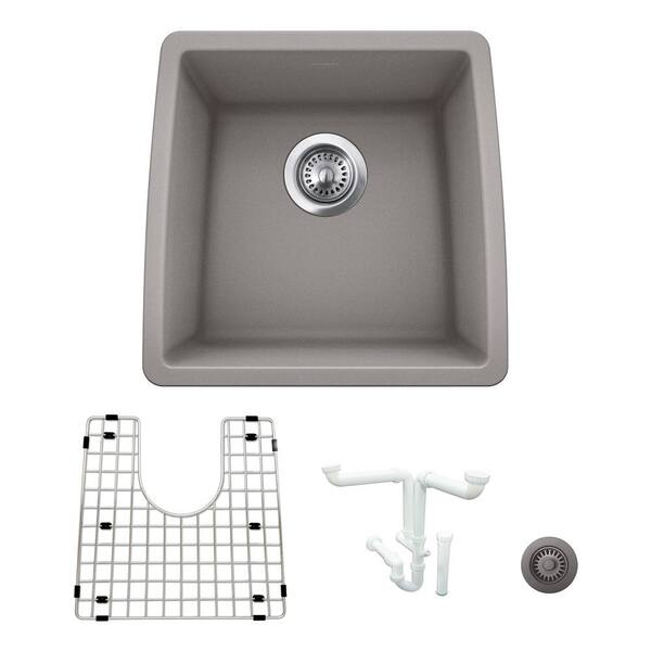 Blanco Performa Granite Composite 17.5 in. Undermount Bar Sink Kit in Metallic Gray with Accessories