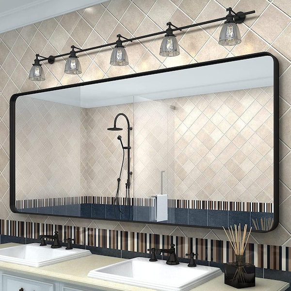 waterpar 60 in. W x 28 in. H Rectangular Aluminum Framed Wall Bathroom Vanity Mirror in Black