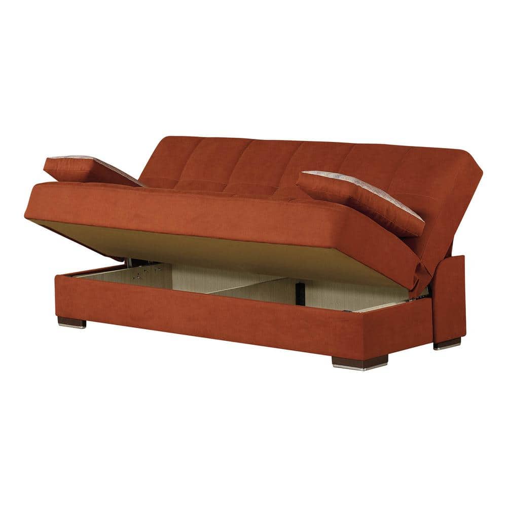 Soho Twin Sleeper Sofa with Storage in Vibrant Orange Chenille