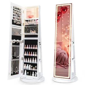 360 Degree Swivel LED Mirror White Jewelry Box Cabinet Organize