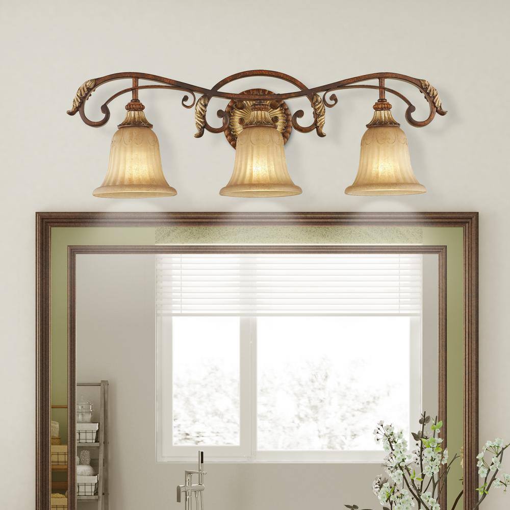Villa Verona Bronze 3-Light Vanity with Aged Gold Leaf Accents