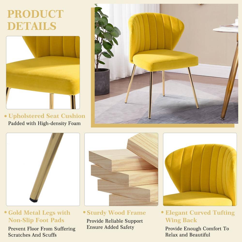 Yellow Velvet Tufted Accent Chair with Gold Legs