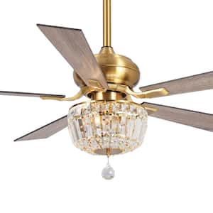 Shena 52 in. Indoor Gold Crystal Chandelier Ceiling Fan with Remote and Light Kit