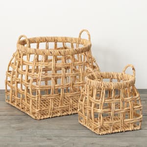 13.5 in. and 18 in. Open Weave Shapely Baskets - Set of 2; Brown