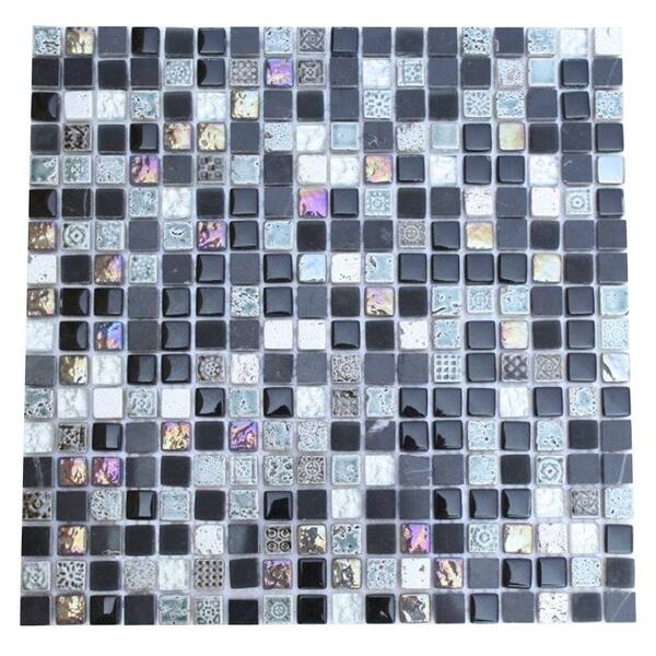 Ivy Hill Tile Aztec Art Blackboard Glass 12 in. x 12 in. x 8 mm Glass Mosaic Floor and Wall Tiles