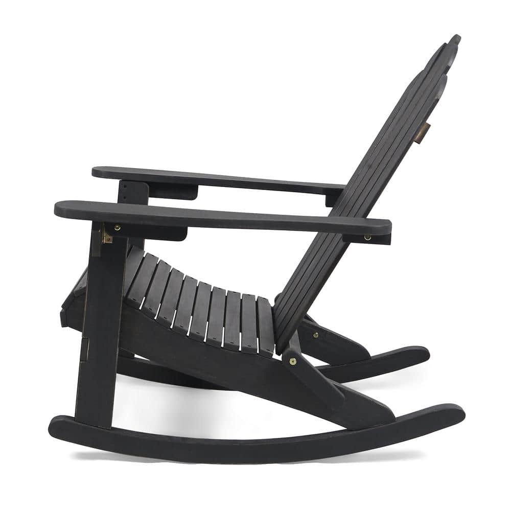 Farmhouse Dark Gray Wooden Rocker Armchair with Foldable Design