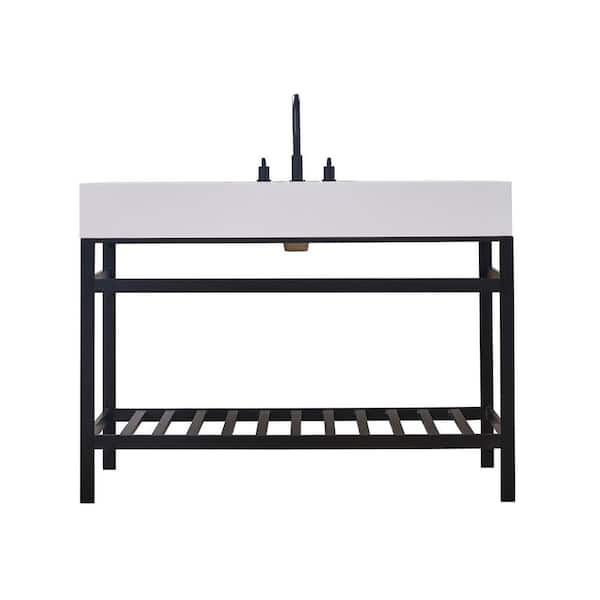 Altair Edolo 48 in. W x 22 in. D x 35 in. H Bath Vanity in Matt Black with White Composite Stone Top