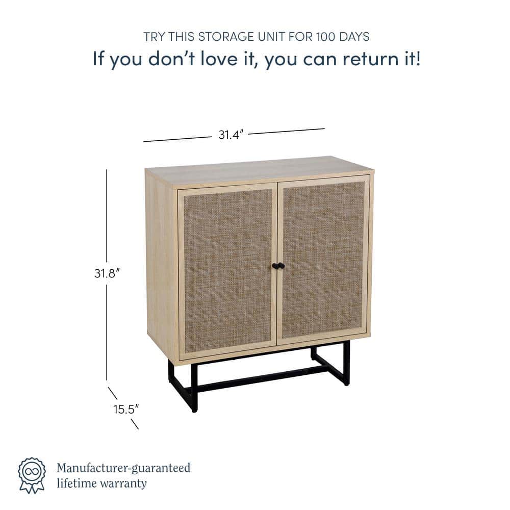 Light Oak and Cane Freestanding Storage Cabinet with Adjustable Shelves