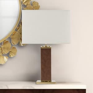 Hawley 22 in. Gold/Brown Faux Leather Table Lamp