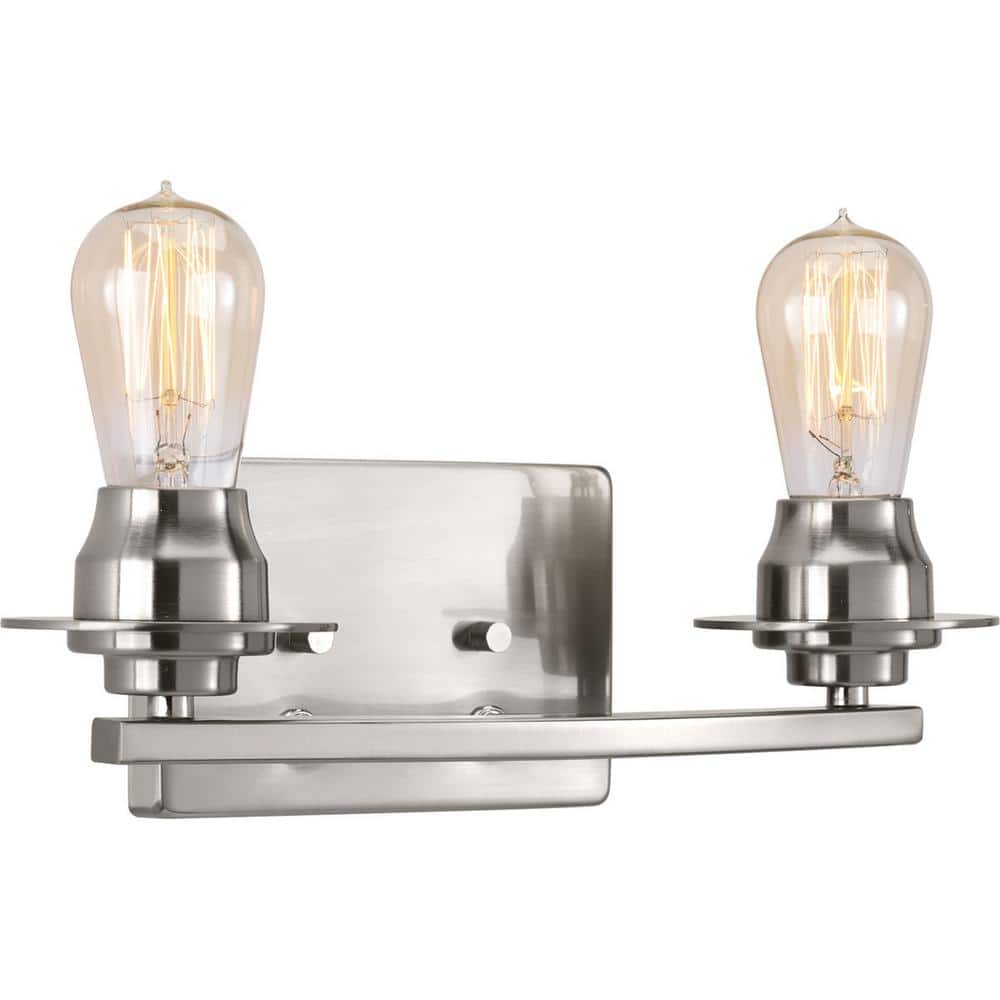Brushed Nickel 2-Light Bath Vanity Fixture with Clear Glass Shades