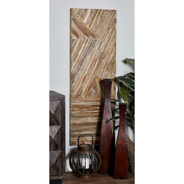 Litton Lane 20 in. x 56 in. Reclaimed Wood Brown Handmade Linear Geometric Wall Decor