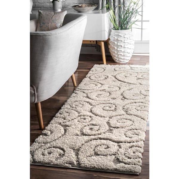 Maisha Abstract Shag Cream 3 ft. x 8 ft. Runner Rug