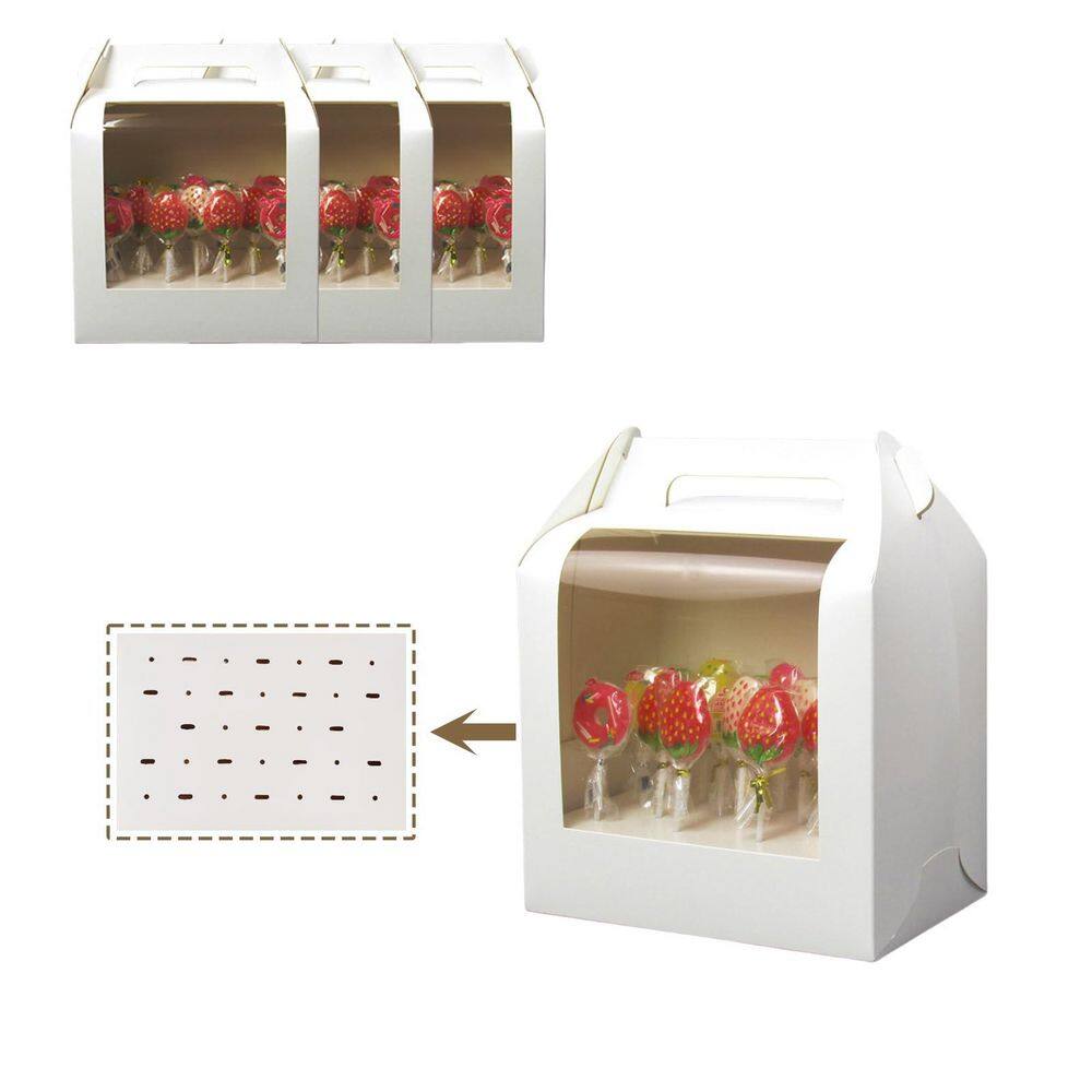 4-Piece White Cake Pop Box Set with Clear Window Portable Cake Pop Holder Stand for Parties and Events Carrier Set price history on PriceWatchPro