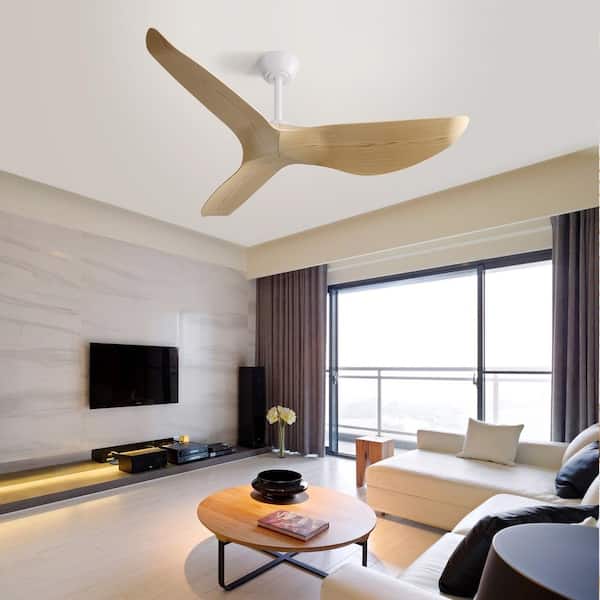 Unbranded 52 in. Smart Indoor Natural Ceiling Fan with Remote Control and 3 Solid Wood Blade 6 Speeds 3 Timer Reversible Fan