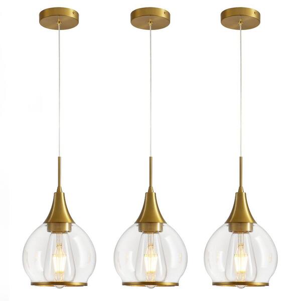 KAISITE 60-Watt 1 Light Gold Pendant Light with Globe Glass Shade