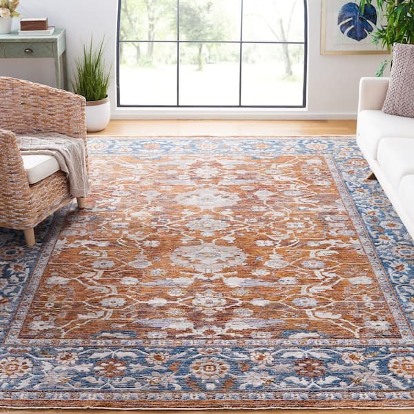 Heirloom 9 ft. x 12 ft. Rust/Blue Border Distressed Area Rug