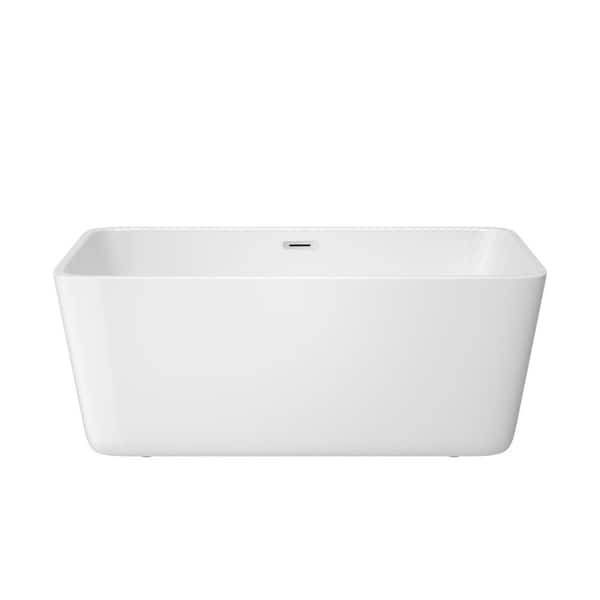 JimsMaison 67 in. Acrylic Roll-Top Flatbottom Non-Whirlpool Bathtub in White