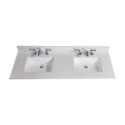61 in. W Engineered Stone Double Basin Vanity Top in Jazz White with White Basins