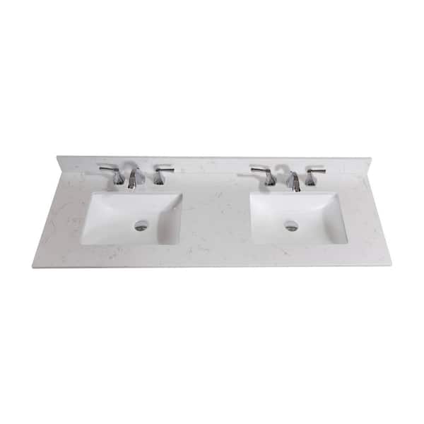 Altair 61 in. W Engineered Stone Double Basin Vanity Top in Jazz White with White Basins